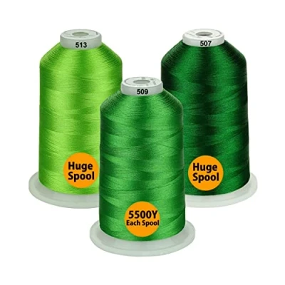 Immagine di Simthread 33 selezioni Vari colori assortiti confezioni di filo per macchina da ricamo in poliestere enorme bobina 5500Y macchine cucire multiuso 3 diversi verdi