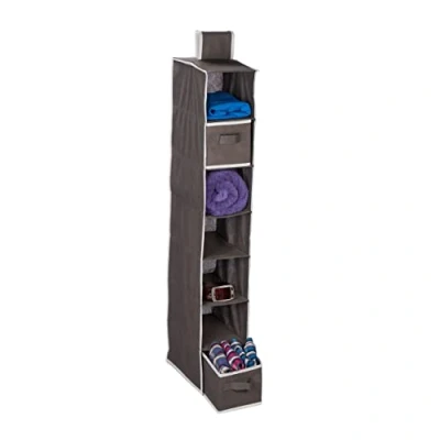 Immagine di Relaxdays Organizer da Armadio, 7 Scomparti, 106x16,5x31 cm, Divisore Interno in Stoffa Appendere, 2 Cassetti, Grigio, 80% Tessuto Non 20% Cartone