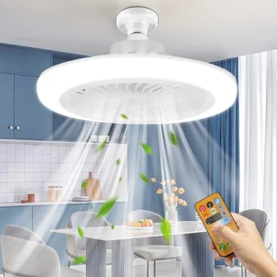 Immagine di UOEONR Lampada Ventilatore da soffitto,Lampada a ventilatore,E27 Lampadario Soffitto,Ventilatore Soffitto Silenzioso con Luce e Telecomando,3 Velocità,Temporizzabile (Senza Telecomando)