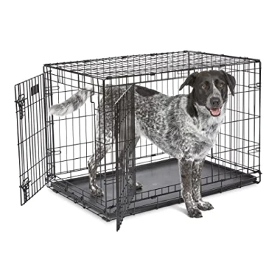 Immagine di MidWest Homes for Pets Gabbia per cani iCrate a due porte, lunga 90,42 cm, con vaschetta tenuta stagna, piedini protettivi, pannello divisorio e caratteristiche brevettate, nero, Modello 1536DDU