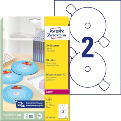Immagine di Avery Zweckform Glossy CD/DVD Label Colour Laser L7760