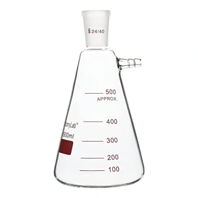 Immagine di stonylab Pallone di Filtraggio con Giunto Esterno Conico Standard 24/40, in Vetro Borosilicato a Parete Pesante, Collo Vite Tubazione, 500 ml