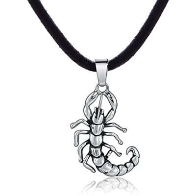 Immagine di DonDon Collana da uomo in pelle 50 cm e ciondolo scorpione acciaio inox confezionato un sacchetto di velluto nero