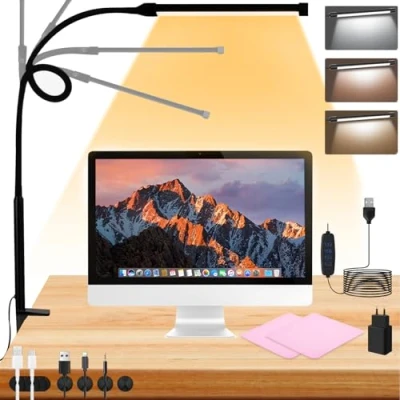 Immagine di UCAMP Lampada da Scrivania LED con Morsetto,Lampada Tavolo 3 Modalità,10 Livelli di Luminosità,Luce Dimmerabile,Funzione Memoria,Lampada Clip per Protezione Degli Occhi