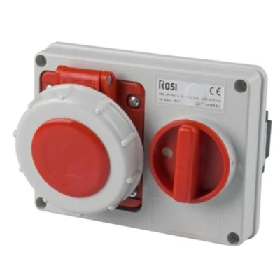 Immagine di Presa interbloccata orizzontale con sezionatore interruttore, ad incasso, 380V, 5 poli 3P+N+T, 16A, IP67 Rosi 14.3416R6 I