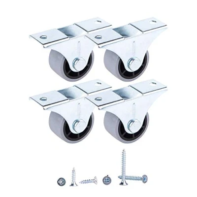 Immagine di Ruote in gomma per mobili, non girevoli, plastica e attrezzature, piccole ruote, con viti incluse (4, Ø 30 mm/35 kg)