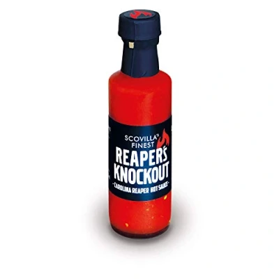 Immagine di Scovilla &#039;s Finest Reaper&#039;s KNOCKOUT 100 ml Salsa al peperoncino estremamente piccante con Carolina Reaper calda ingredienti naturali 100%