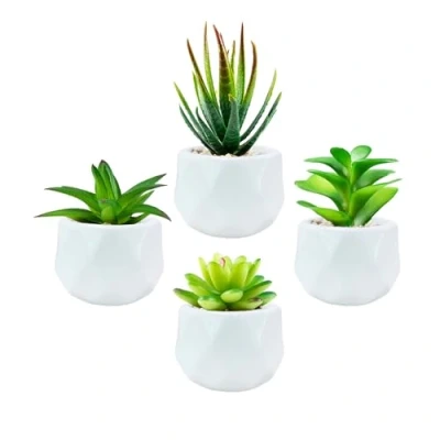 Immagine di piante grasse artificiali per interni in mini vasi di ceramica bianca, finte esterni, verdi estetiche decorative bagno, camera da letto, soggiorno