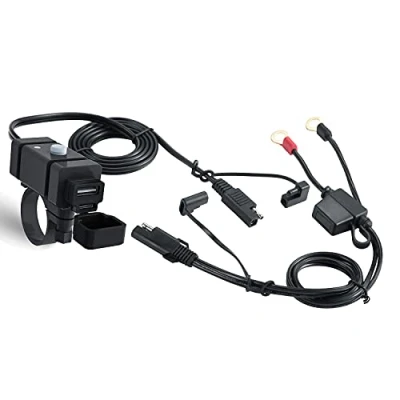 Immagine di iMESTOU Adattatore SAE a USB presa di Scollegamento Rapido Impermeabile per Motocicletta con Doppio Caricatore 2.4A &amp;2.4A e Voltmetro Smartphone, Tablet GPS