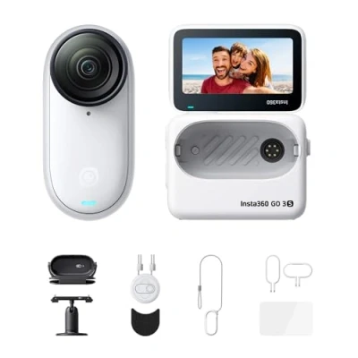 Immagine di Insta360 GO 3S Pack Action (128GB) Cam 4K per vlogging, POV a mani libere, montaggio magnetico, stabilizzazione, 140 minuti di autonomia, impermeabilità fino 10 m, editing IA