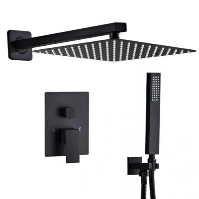 Immagine di Sanitemodar Set Doccia Incasso Nero, Miscelatore con 30x30cm Soffione, kit Doccetta