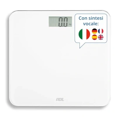 Immagine di ADE Bilancia pesapersone digitale parlante emissione vocale in 5 lingue per non vedenti, ipovedenti e anziani display molto grande capacità di carico particolarmente elevata fino a 250 kg