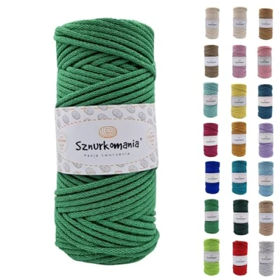 Immagine di cordoncino di cotone 3 mm 100 m, 46 colori, in intrecciato mm, corda macramè, filato alta qualità, macramè (verde erba)