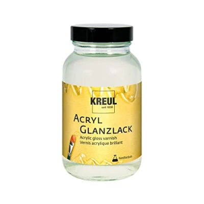 Immagine di KREUL 79406 Acrylic Gloss Lacquer 250 ml, barattolo di vetro Lacca protettiva trasparente a base resina sintetica per oggetti dipinti completamente asciutti