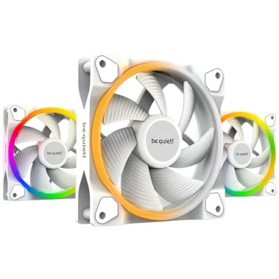 Immagine di be quiet! Light Wings 120mm PWM White Triple Pack, 3 ventole incluse, illuminazione ARGB, tanti colori e modalità, pale ottimizzate per il rumore, pressione statica elevata, turbolenze a basso rumore