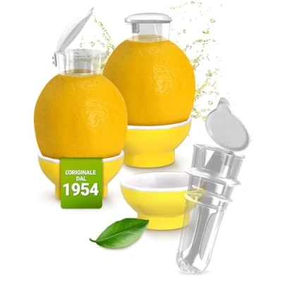 Immagine di 3 x spremiagrumi Patent Safti I L&#039;originale beccuccio per limoni, arance, ecc. Più facile di qualsiasi o (giallo)