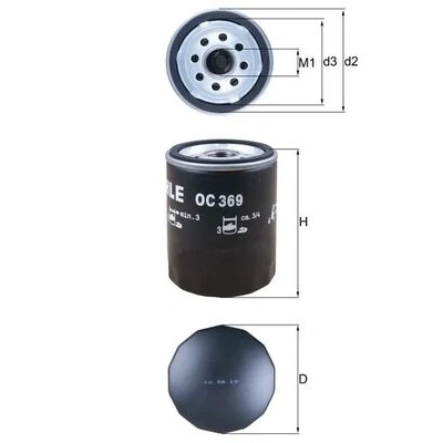 Immagine di MAHLE ORIGINAL OC 369 Filtro olio ad avvitamento MITSUBISHI: COLT 6, SMART: Forfour I