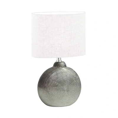 Immagine di Fischer &amp; Honsel Lampada da tavolo, Tobseargento anticotela di lino biancoL: 23,00 cm, larghezza 13,00 altezza 39,00 cmcon interruttore a filo 1 x E14 max. 25,0 Watt50605