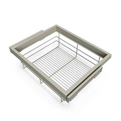 Immagine di Emuca Kit cestello in Filo Metallico e Telaio con Guide a Chiusura Morbida per Armadio, Regolabile, modulo 600mm, Grigio Pietra