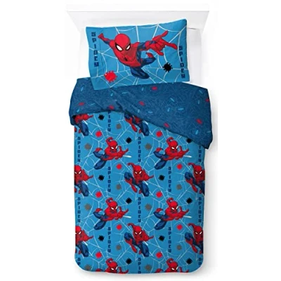 Immagine di Jay Franco Set Biancheria da Letto per Bambini Marvel Spiderman Spidey Faces 100% Cotone 135 x 200 cm Dimensioni Singolo Copripiumino + Federa 50 70