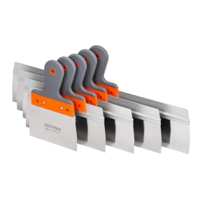 Immagine di Mivos 5 spatole leviganti professionali in acciaio inox con fogli di larghezza da 150 a 550 mm Set larghe lama 90 Spatola per facciate supporto alluminio