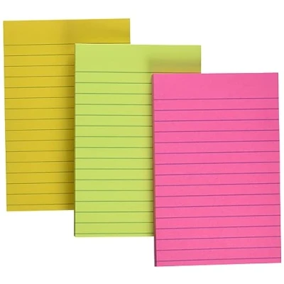 Immagine di Post It Super Sticky Foglietti, Grandi Formati, Colori Assortiti, a Righe 3 Blocchetti, 101 mm x 152 mm, 228 Fogli Foglietti Adesivi per Appunti, Elenchi &amp; Promemoria