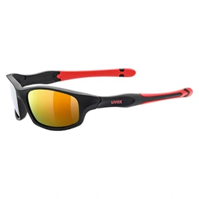Immagine di uvex sportstyle 507, occhiali da sole per bambini, specchiato, incl. fascia, black matt red/red, one size