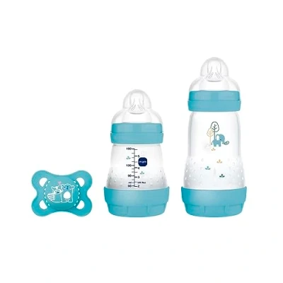 Immagine di MAM Easy Start anti Colic Starter set S, kit iniziale per bambini con 2 bottiglie coliche (160 ml e 260 ml) tettarella taglia 1 ciuccio, regalo bambini, dalla nascita, blu