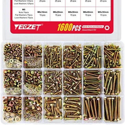 Immagine di YEEZET 1600 Pz M4 M5 M6 acciaio inox 304 Bulloni esagonali e Dadi Assortimento Kit include 15 misure più comuni