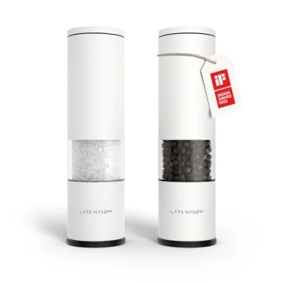 Immagine di LARS NYSØM Set di 2 macina sale e pepe manuale con in ceramica regolabile da grossolana a fine I macinini per spezie design (Pure White)