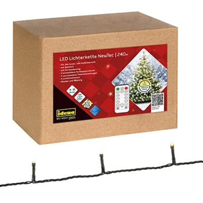 Immagine di Idena 31338 Catena luminosa a LED NewTec con 240 LED, 5 temperature di colore, 4 luci, funzioni dimmer e memoria 3 impostazioni timer, come decorazione per finestre, pareti Natale