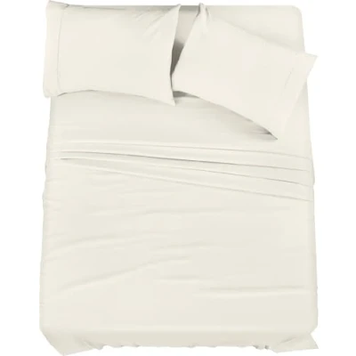 Immagine di Utopia Bedding Lenzuola per letto matrimoniale misura king, 4 pezzi, in microfibra spazzolata, resistenti al restringimento e allo scolorimento, facile manutenzione (avorio)