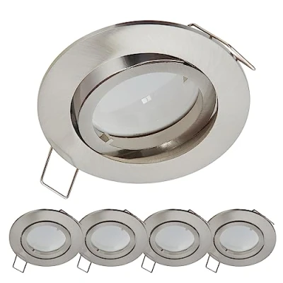 Immagine di 5 faretti a LED da incasso, 3 Watt, luce bianca calda, 230 V, dimmerabile, modulo GU10, orientabile, diametro foro 68 mm, montaggio soffitto