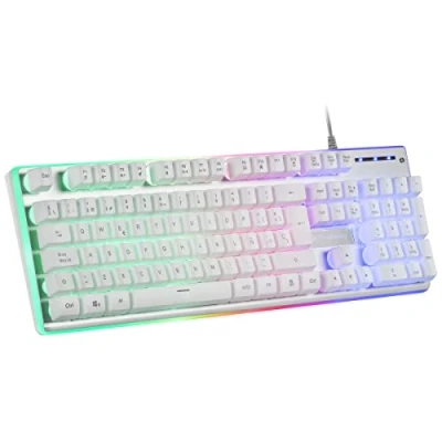 Immagine di Mars Gaming MK220W Bianco, Tastiera da Gioco H Mech, FRGB Rainbow e Halo, Antighosting, Lingua Portoghese