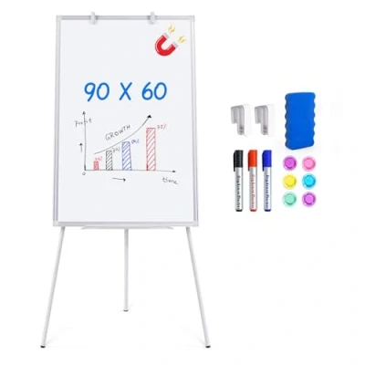Immagine di maxtek Lavagna Bianca Magnetica Treppiedi, Cancellabile, 90 x 60 cm Supporto Cancellabile a Secco, Altezza Regolabile, per Ufficio o Insegnamento Casa e in Aula