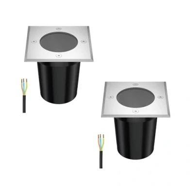 Immagine di ledscom.de 2 pz. luce da incasso a terra RELI per esterni, IP67, acciaio inox, angolare, 11 x 11cm, 1x GU10 max. 15W