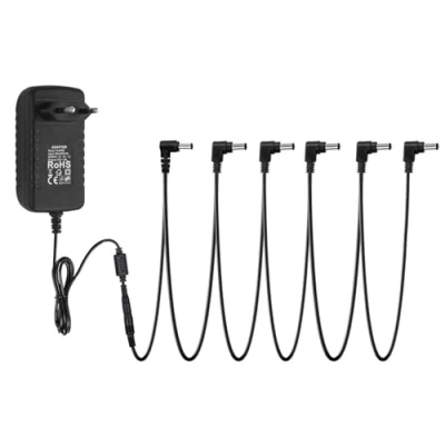 Immagine di STRICH SPA 10 Adattatore di alimentazione per pedale chitarra (1000 mA 1 A) AC DC 9 V, compatibile effetto basso (Tip negativo), cavi Daisy Chain a 6 vie