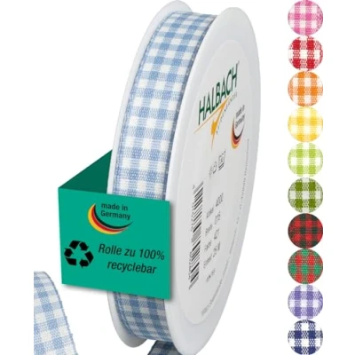 Immagine di Halbach Seidenbänder nastro regalo di alta qualità Vichy a quadri (azzurro) larghezza 15 mm lunghezza 25 m made in Germany diversi colori