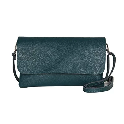 Immagine di AmbraModa GLX11 Borsa a tracolla da donna, in vera pelle, con rimovibile e regolabile, adatta per cellulari tablet fino 7 pollici, (ottanio)