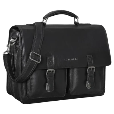 Immagine di STILORD &#039;Clarence&#039; Borsa Business Uomo Pelle Ventiquattrore Grande Cartella a Tracolla Per Computer Portatile da 15,6 Pollici Trasporto su Trolley, Colore:nero