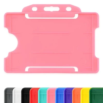 Immagine di CKB LTD Porta badge in plastica rigida, per formati orizzontale, con lato aperto, Identità ID dimensioni inserto CR80, da 86 mm a 54 Pacco 10 pezzi unità rosa