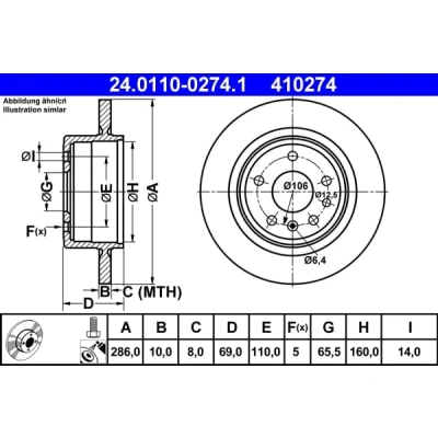 Immagine di ATE 24.0110 0274.1 Disco freno 286,0 10,0 5 110,0 pieno rivestito con bulloni/viti SAAB: 9 Station Wagon