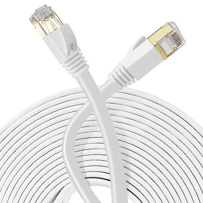 Immagine di Oulesvte 10m Cavo Ethernet, Cat 7 Cavi Ethernet con Placcata RJ45, Piatto Internet, 10Gbps Gigabits Rete, Compatibile Cat6/Cat5, Lan per Router, Computer, Switch, Modem(Bianco)