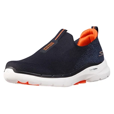 Immagine di Skechers Gowalk 6 Slip On Athletic Performance Walking Shoe, Scarpe da Passeggio Uomo, Blu Navy/Arancione, 45.5 EU X Larga