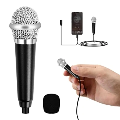 Immagine di Vesaneae Mini Microfono Karaoke,Mini Portatile,Microfono Cablato in Metallo,Microfono Karaoke Condensatore per Telefono,Computer(Nero)