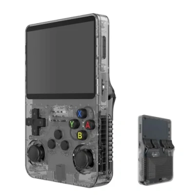 Immagine di R36S console per videogiochi portatile retrò, schermo IPS da 3,5 pollici, scheda TF 64 g, oltre 10.000 giochi, di gioco portatile, con sistema Linux open source, nero