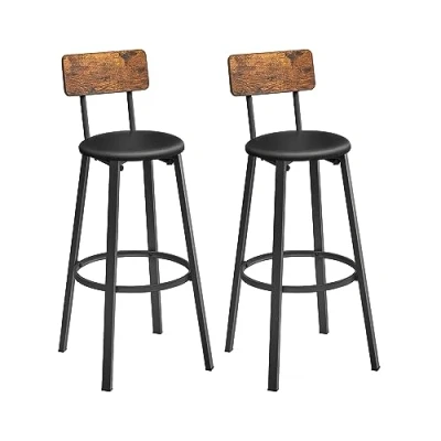 Immagine di VASAGLE Sgabelli da Bar, Set di 2 Cucina Imbottiti in PU, Sedile Bar con Poggiapiedi, Montaggio Facile, Sala Pranzo, Marrone Vintage e Nero Classico LBC069B81