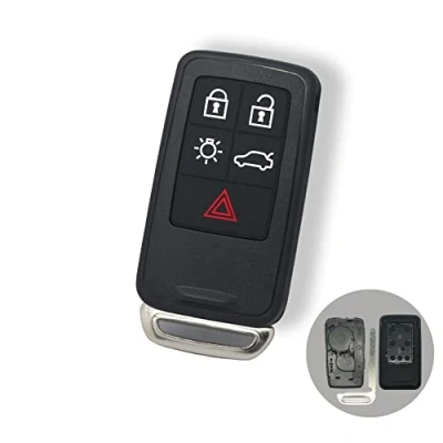 Immagine di BROVACS Guscio di ricambio per chiave + inserto emergenza vuoto non tagliato compatibile con VOLVO 5 pulsanti Smart Keyless Entry Remote Key Case Fob PG789A