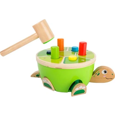 Immagine di Small Foot Gioco da Colpire Tartaruga in Legno Certificato FSC 100%, dal Design Unico Grazie alla fuoriuscita dei Singoli Elementi Giocattoli, Multicolore, Small, 11221