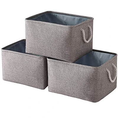 Immagine di Yawinhe Cestini Portaoggetti Pieghevoli Confezione da 3, Cestino in Tessuto con Manici Corda, Scatole per Vestiti, 34x22x17cm, Grigio, SNK004GM
